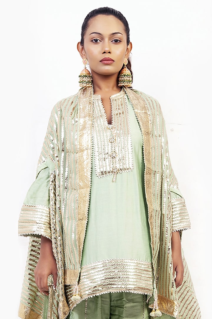 Sea Green Chanderi Wedding Sharara Set by ROHIT VERMA at Pernia's Pop Up Shop