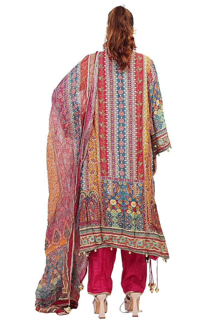 Multi-Colored Crepe Digital Printed & Gota Embroidered Kurta Set by ROHIT VERMA at Pernia's Pop Up Shop