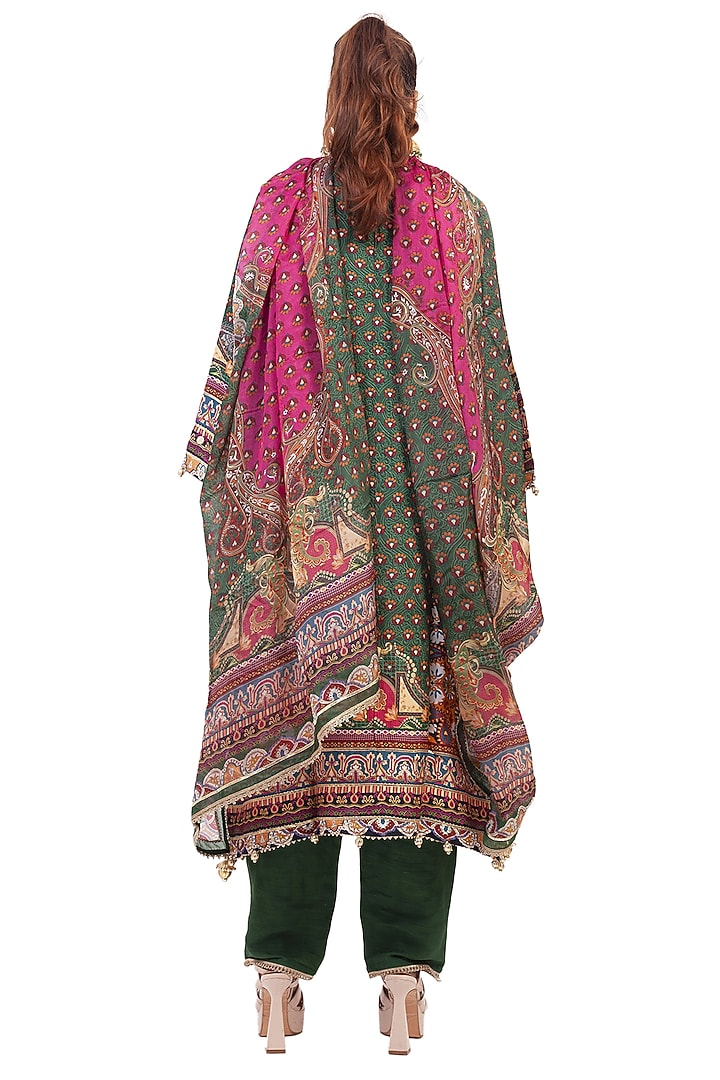 Multi-Colored Crepe Digital Printed & Gota Embroidered Kurta Set by ROHIT VERMA at Pernia's Pop Up Shop