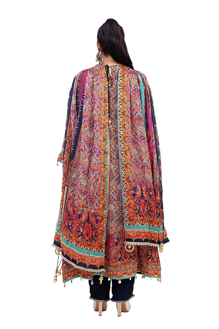 Multi-Colored Crepe Digital Printed & Gota Embroidered Kurta Set by ROHIT VERMA at Pernia's Pop Up Shop