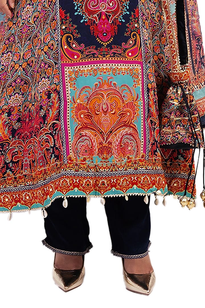 Multi-Colored Crepe Digital Printed & Gota Embroidered Kurta Set by ROHIT VERMA at Pernia's Pop Up Shop