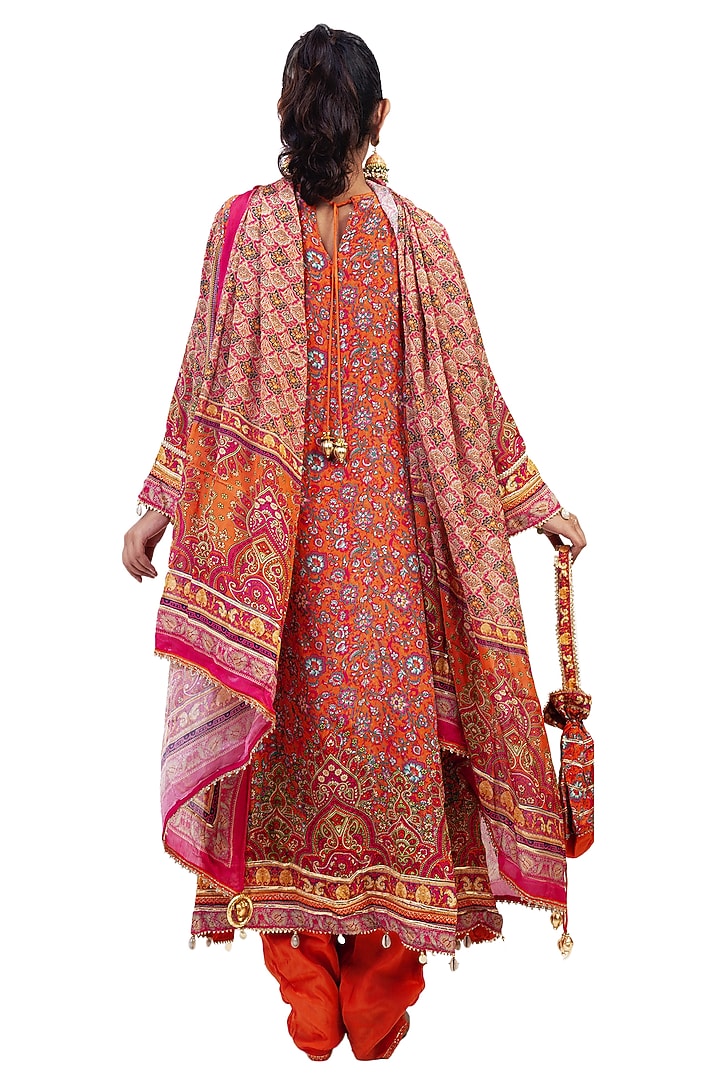 Multi-Colored Crepe Digital Printed & Gota Embroidered Kurta Set by ROHIT VERMA at Pernia's Pop Up Shop