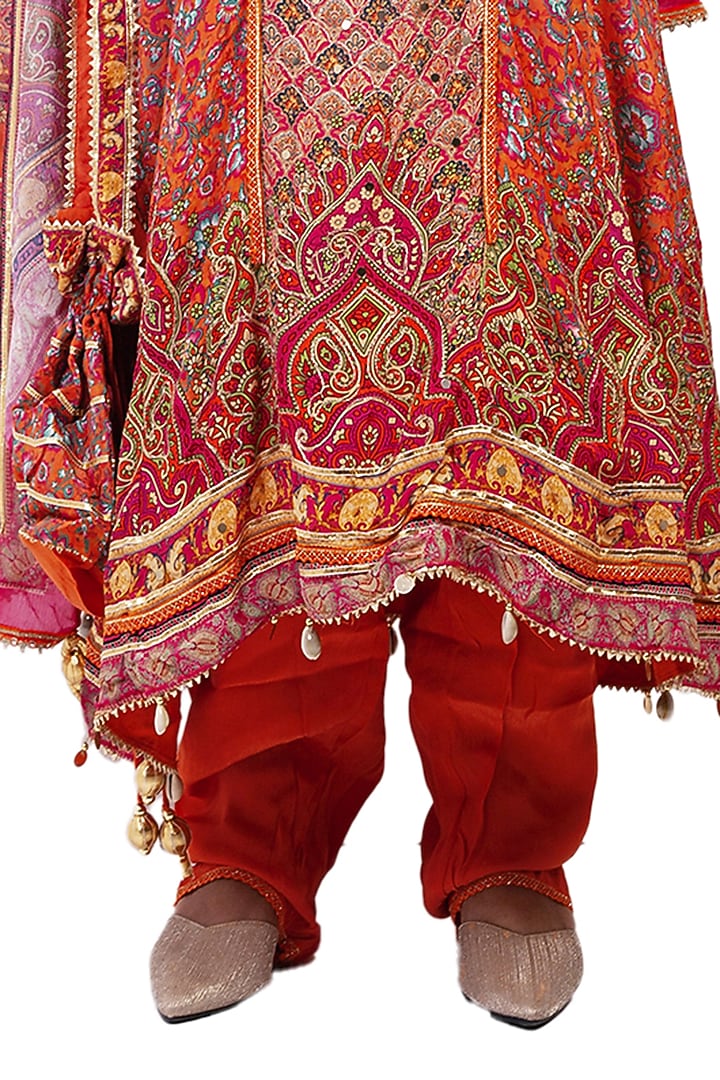 Multi-Colored Crepe Digital Printed & Gota Embroidered Kurta Set by ROHIT VERMA at Pernia's Pop Up Shop
