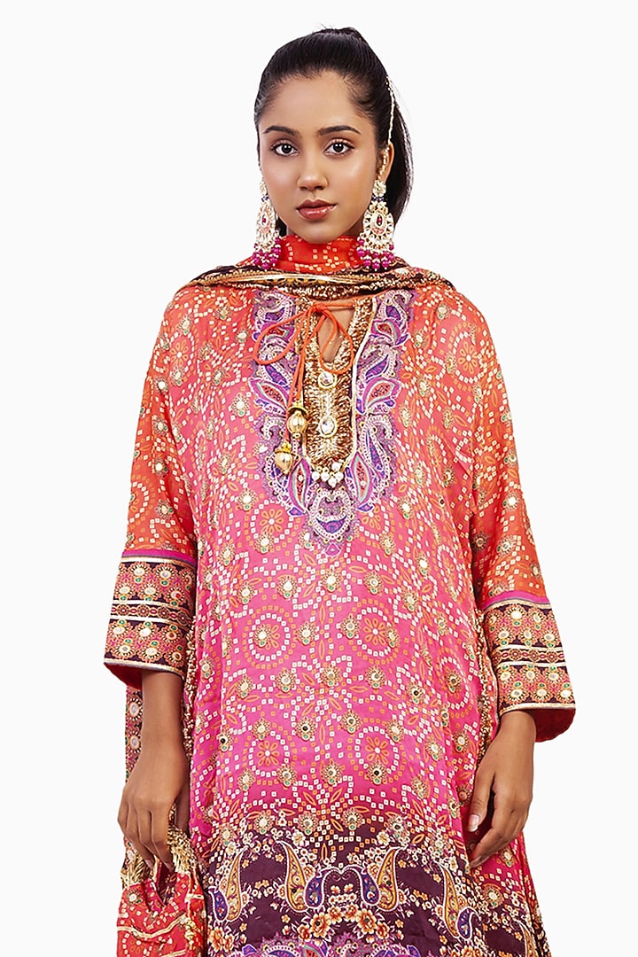 Multi-Colored Crepe Digital Printed & Gota Embroidered Kurta Set by ROHIT VERMA at Pernia's Pop Up Shop
