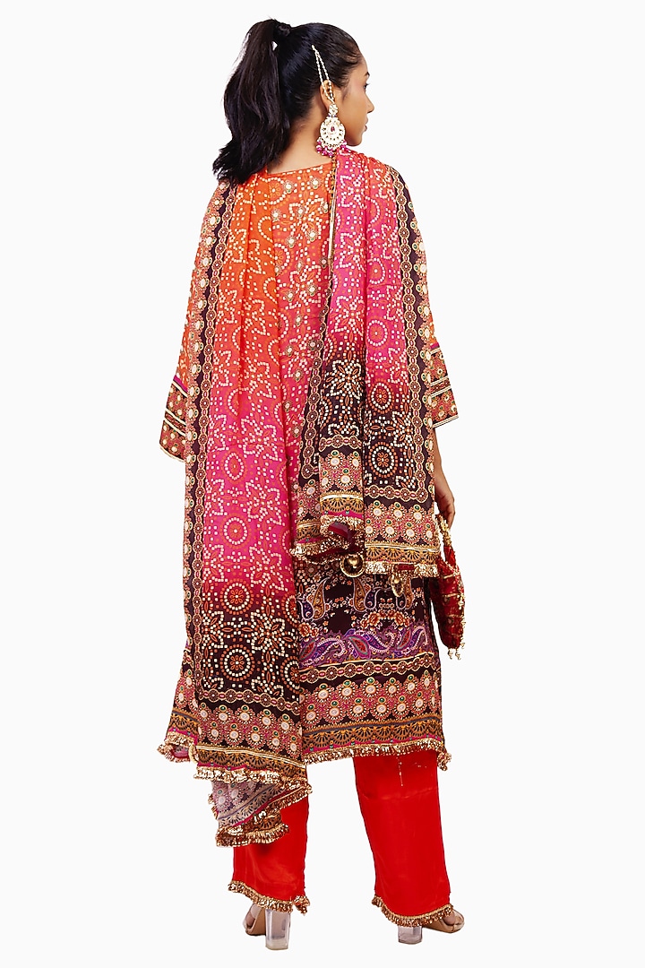 Multi-Colored Crepe Digital Printed & Gota Embroidered Kurta Set by ROHIT VERMA at Pernia's Pop Up Shop