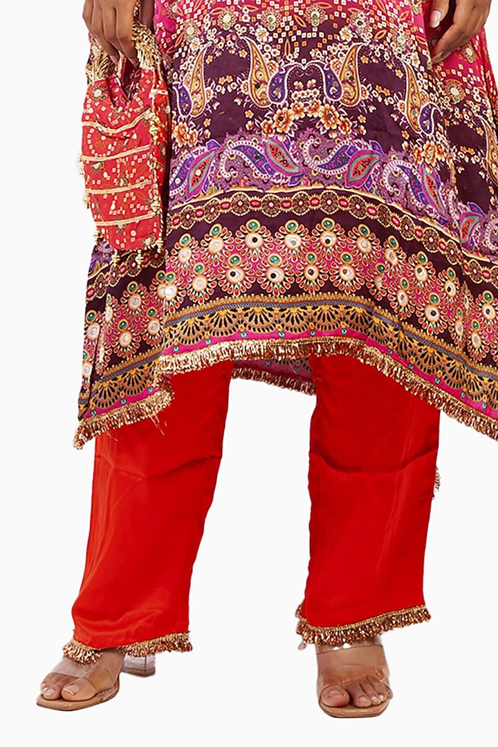 Multi-Colored Crepe Digital Printed & Gota Embroidered Kurta Set by ROHIT VERMA at Pernia's Pop Up Shop