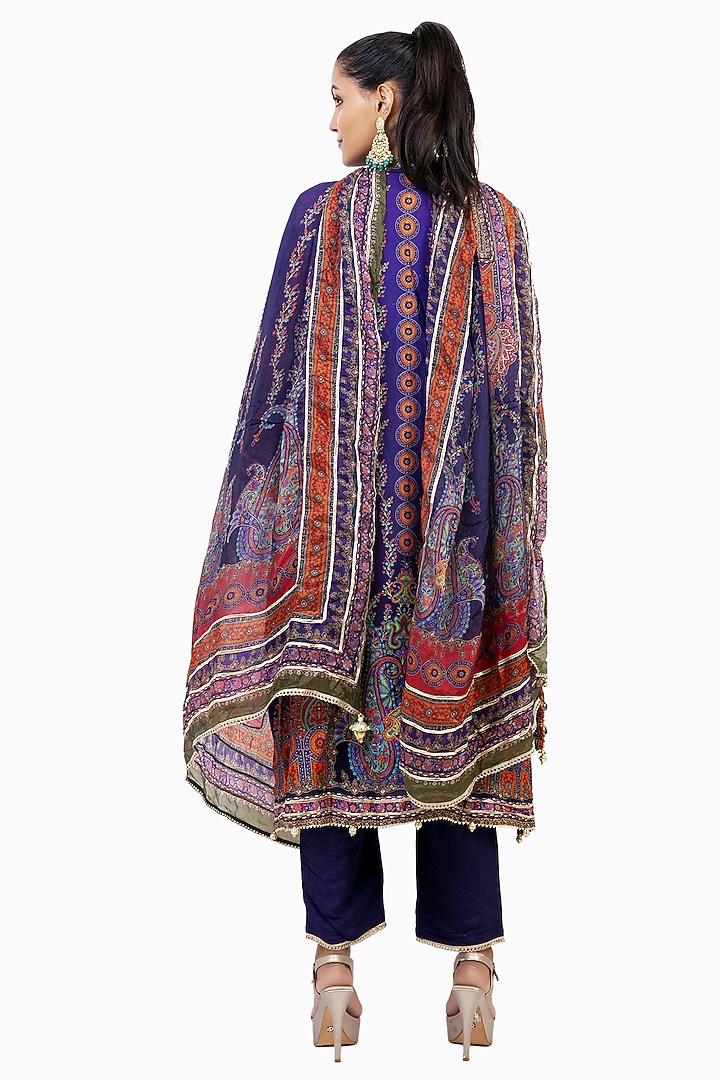 Multi-Colored Crepe Digital Printed & Gota Embroidered Kurta Set by ROHIT VERMA at Pernia's Pop Up Shop