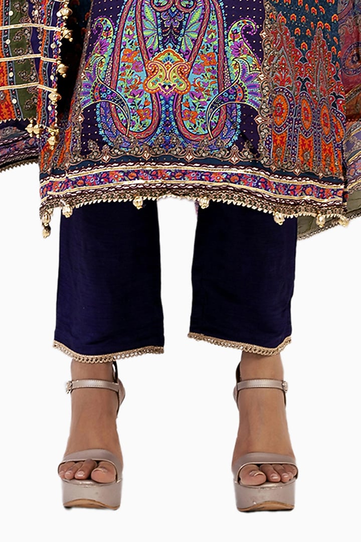 Multi-Colored Crepe Digital Printed & Gota Embroidered Kurta Set by ROHIT VERMA at Pernia's Pop Up Shop