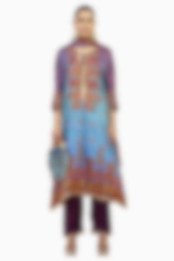 Multi-Colored Crepe Digital Printed & Gota Embroidered Kurta Set by ROHIT VERMA at Pernia's Pop Up Shop