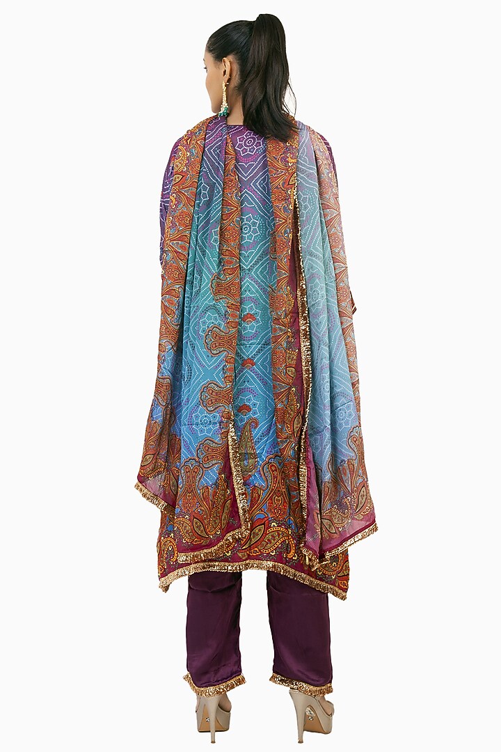 Multi-Colored Crepe Digital Printed & Gota Embroidered Kurta Set by ROHIT VERMA at Pernia's Pop Up Shop