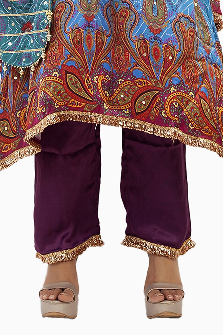 Multi-Colored Crepe Digital Printed & Gota Embroidered Kurta Set by ROHIT VERMA at Pernia's Pop Up Shop