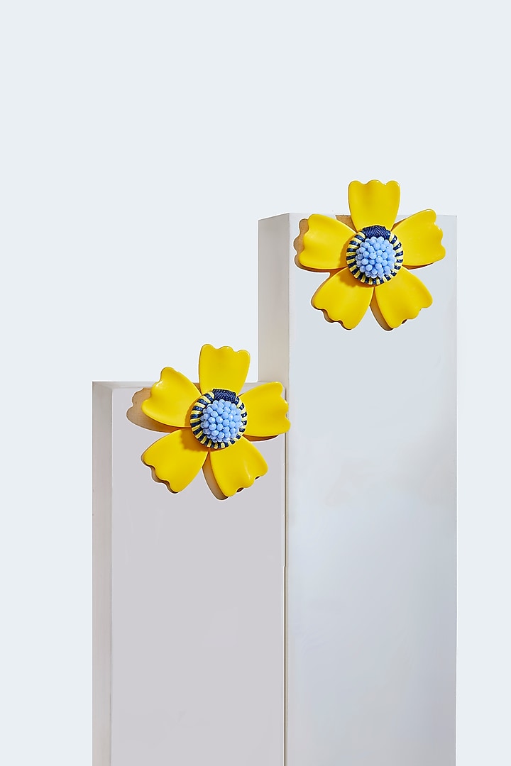 Yellow & Blue Floral Stud Earrings by Rhea