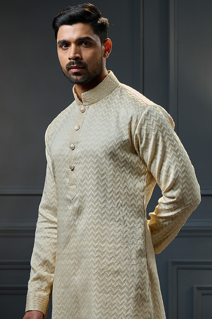 Light Beige Silk Kurta by Ritu & Abhishek at Pernia's Pop Up Shop