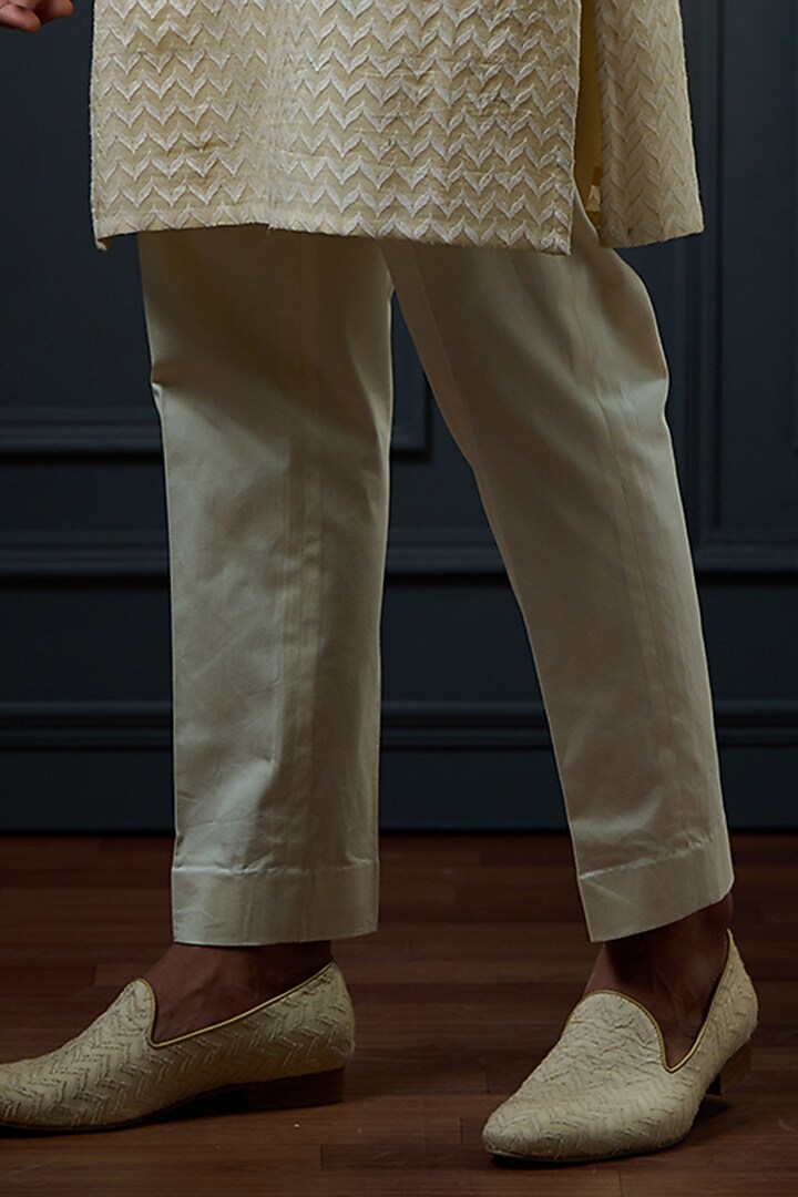 Beige Silk Printed Indo-Western Jacket Set by Ritu & Abhishek at Pernia's Pop Up Shop