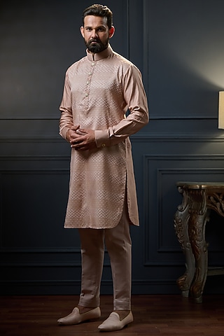 Old Rose Silk Kurta by Ritu & Abhishek