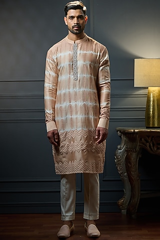 Ivory Old Rose Tie-Dye Kurta by Ritu & Abhishek