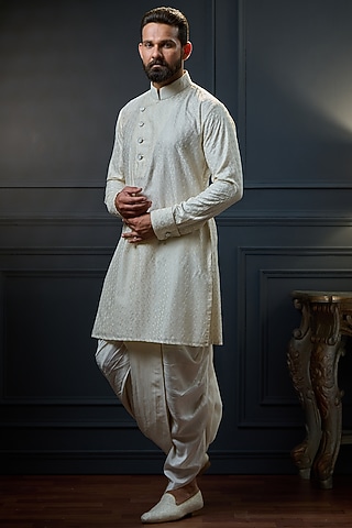 Ivory Handspun Silk Kurta by Ritu & Abhishek