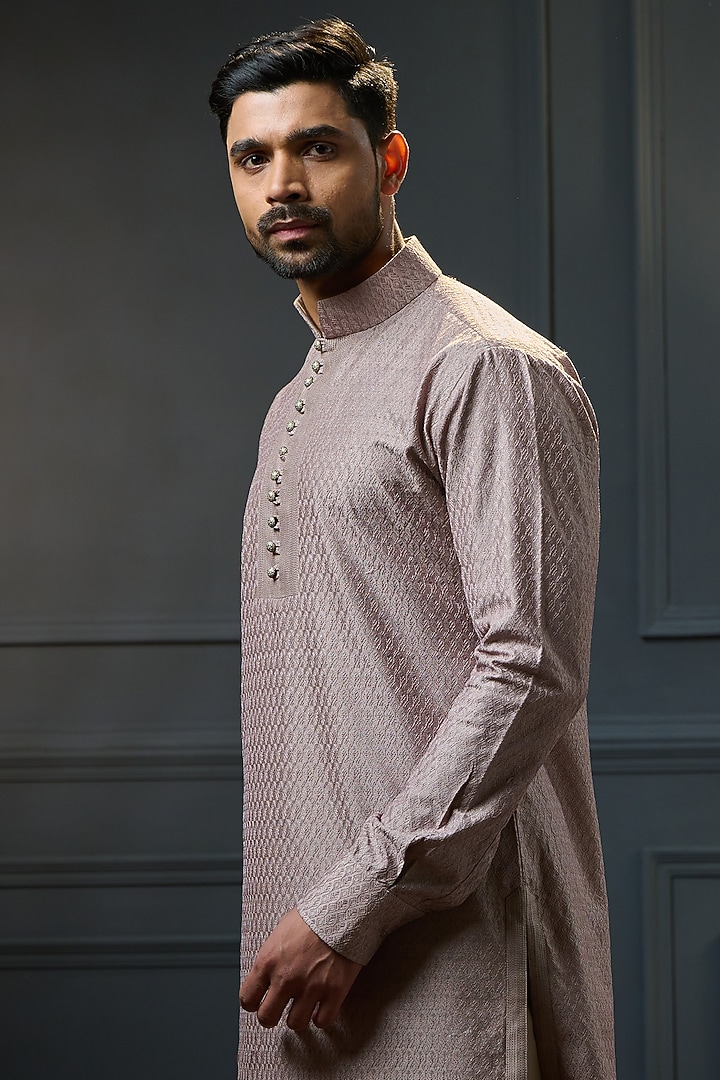 Sand Beige Handspun Silk Kurta by Ritu & Abhishek at Pernia's Pop Up Shop