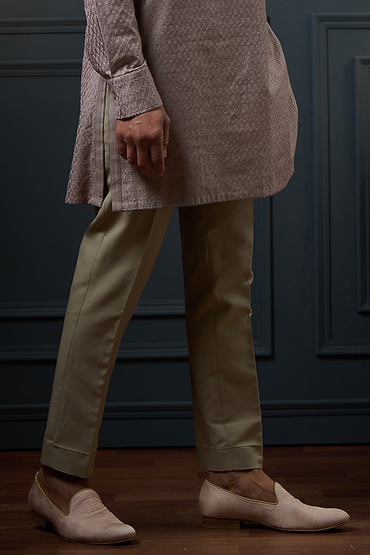 Gold Beige Silk Motifs Embellished Nehru Jacket Set by Ritu & Abhishek at Pernia's Pop Up Shop