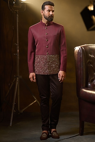Cherry Embroidered Bandhgala Jacket by Ritu & Abhishek