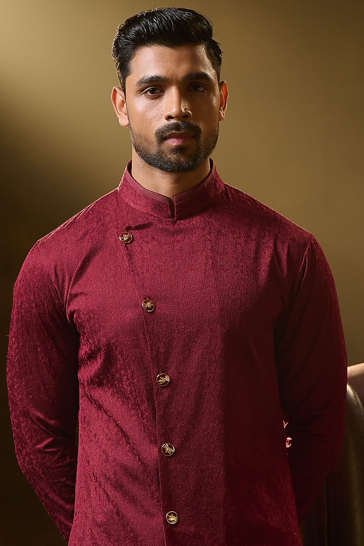 Cherry Crepe Suiting Asymmetric Kurta by Ritu & Abhishek at Pernia's Pop Up Shop