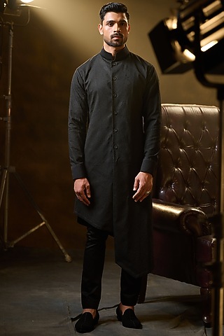Black Crepe Suiting Kurta by Ritu & Abhishek