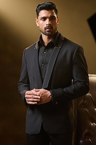 Black Embroidered Tuxedo by Ritu & Abhishek