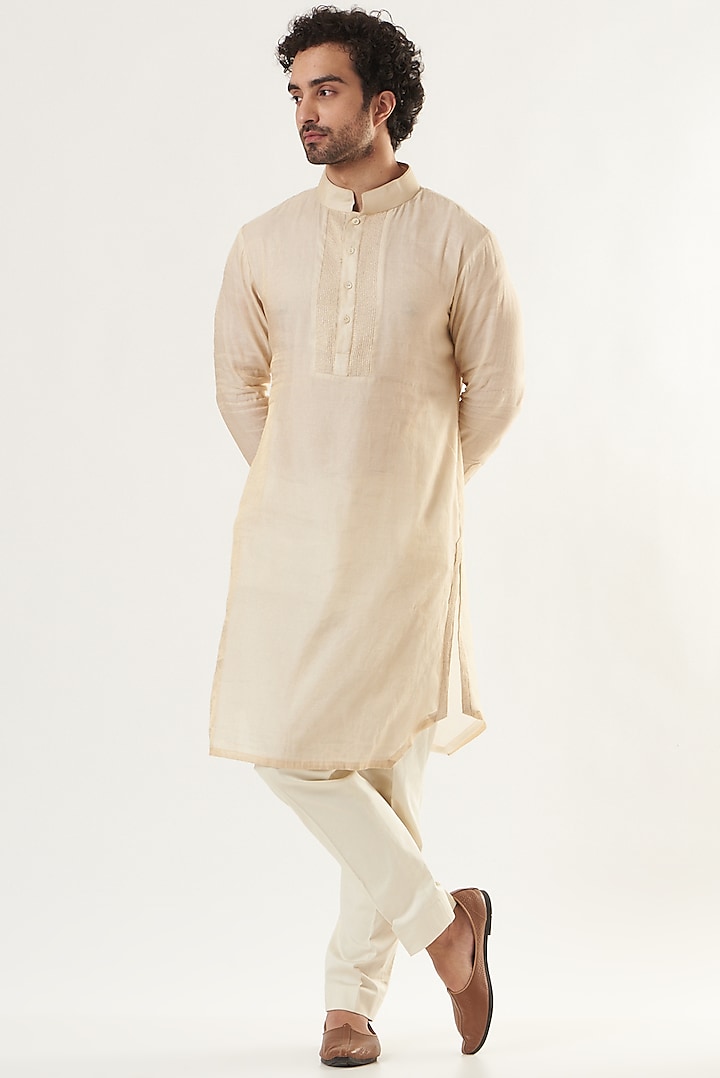 Beige Embroidered Kurta by Ritu & Abhishek