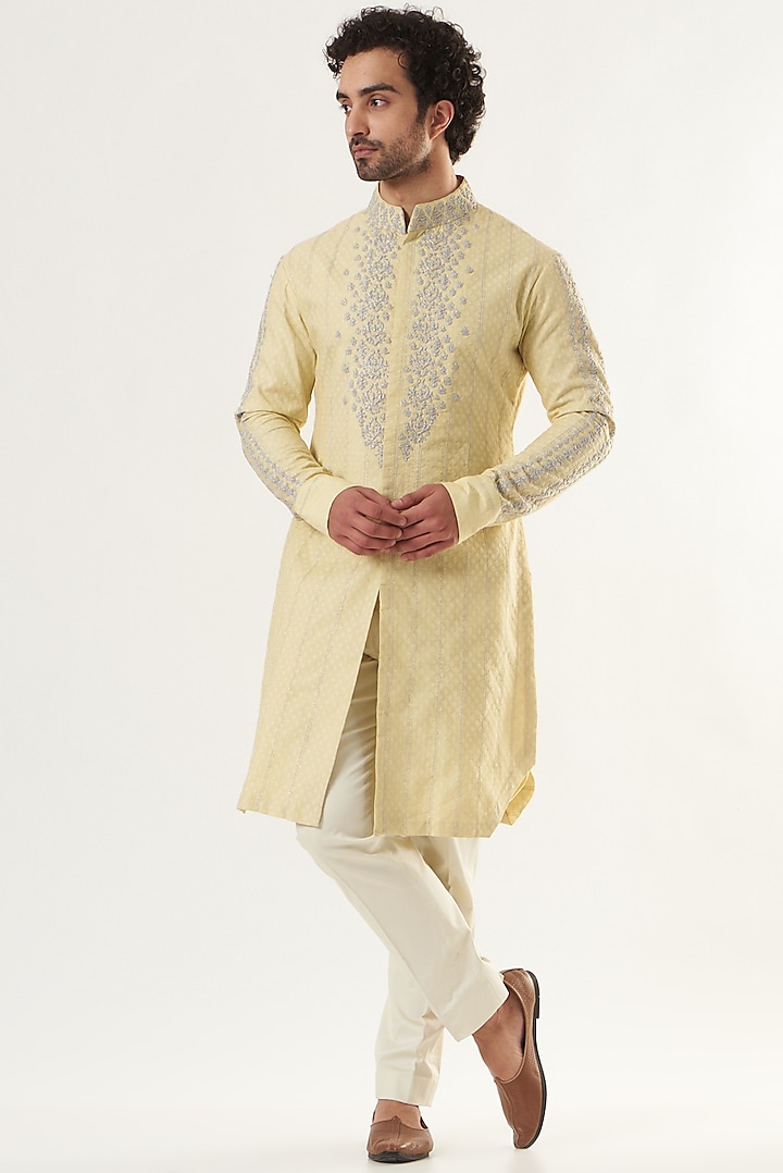 Lime Embroidered Kurta by Ritu & Abhishek