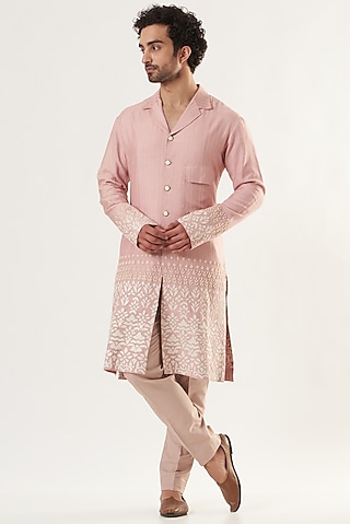 Powder Pink Embroidered Kurta by Ritu & Abhishek
