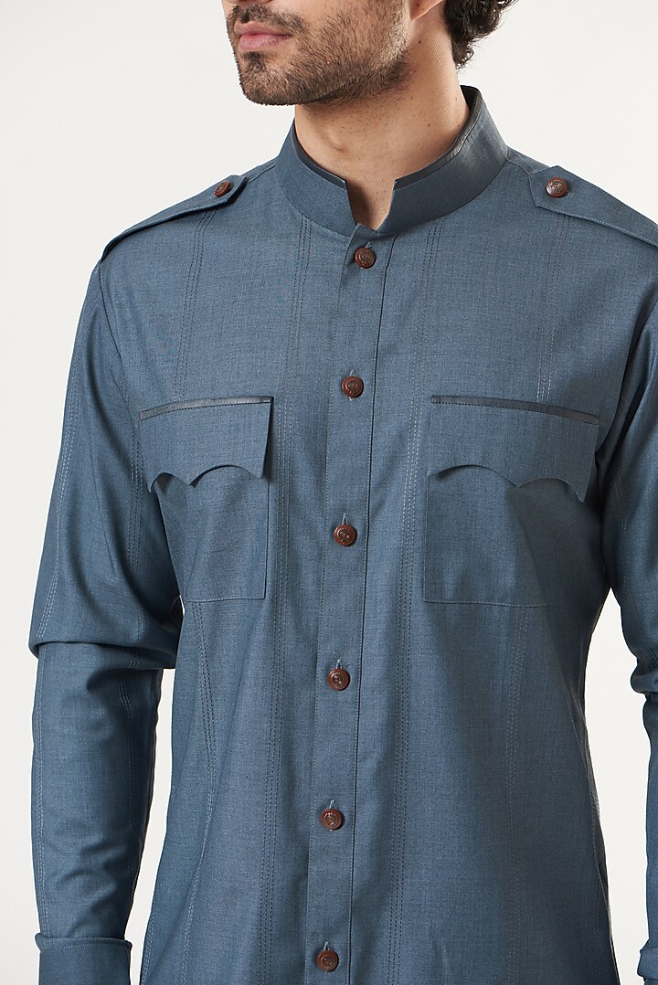 Powder Blue Embroidered Party Wear Shirt by Ritu & Abhishek at Pernia's Pop Up Shop