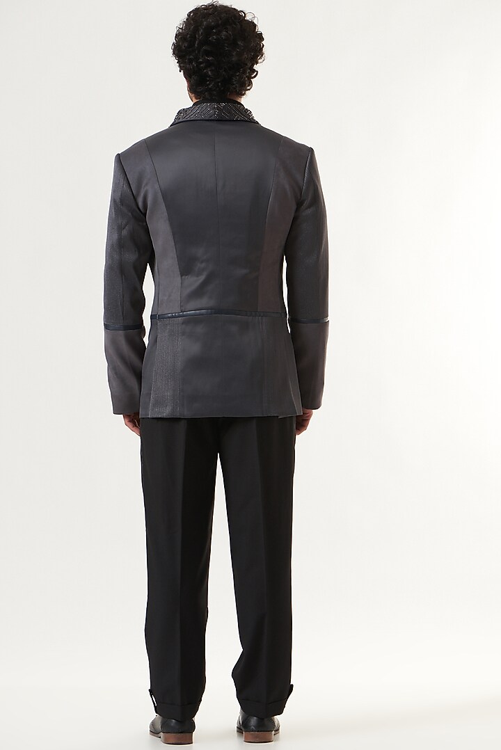 Charcoal Grey Embroidered Tuxedo by Ritu & Abhishek at Pernia's Pop Up Shop