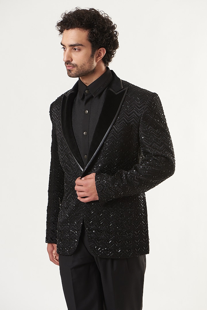 Black Embellished Tuxedo by Ritu & Abhishek at Pernia's Pop Up Shop
