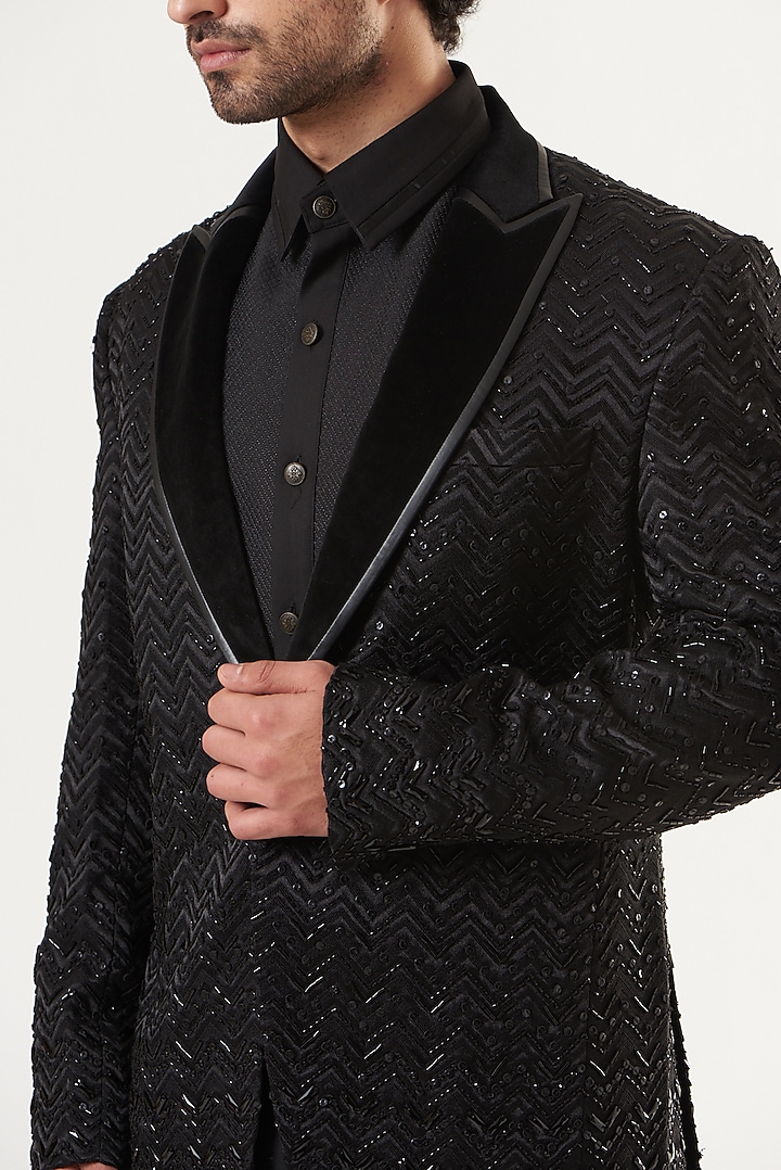 Black Embellished Tuxedo by Ritu & Abhishek at Pernia's Pop Up Shop