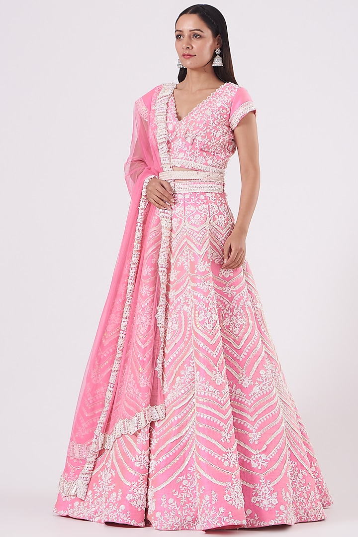 Barbie Pink Embroidered Lehenga Set by Rianta's