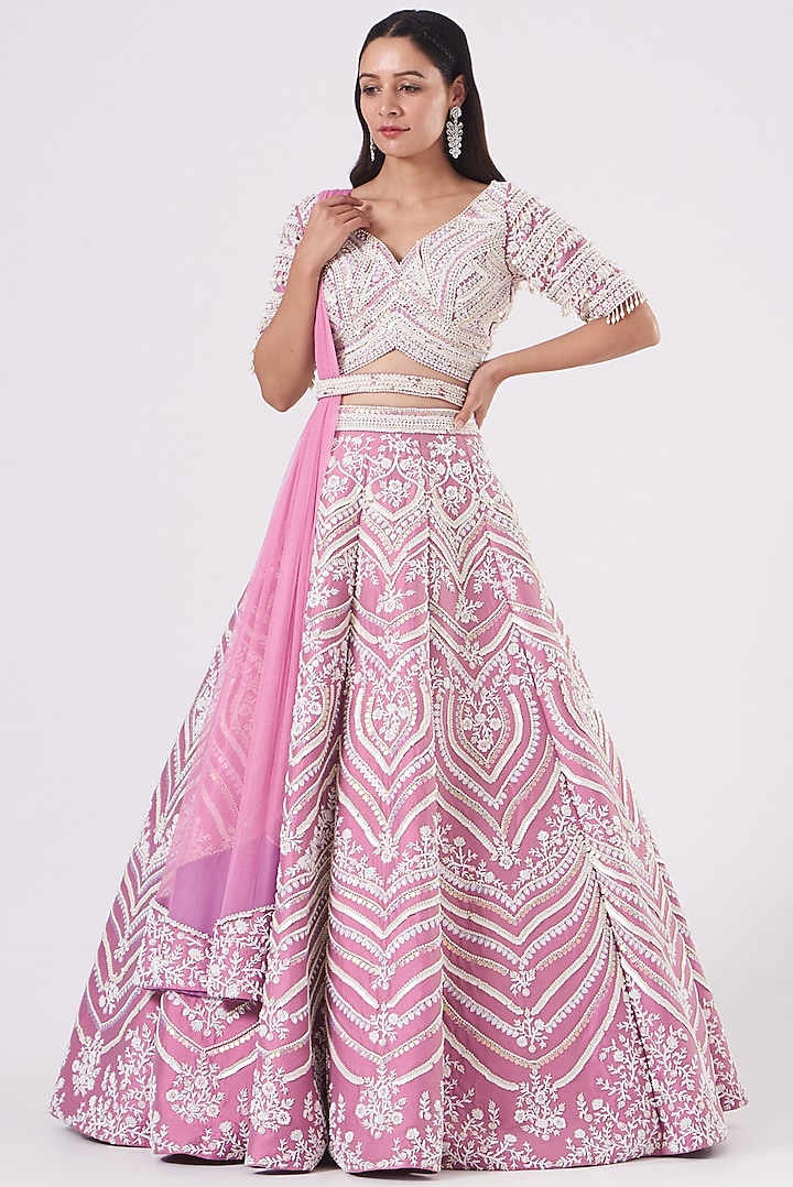 Lilac Embroidered Lehenga Set by Rianta's