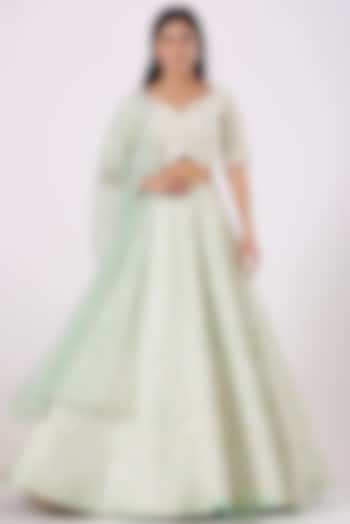 Pastel Mint Embroidered Wedding Lehenga Set by Rianta's at Pernia's Pop Up Shop