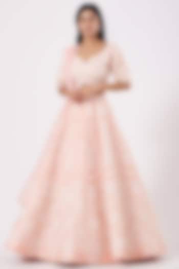 Pastel Peach Embroidered Wedding Lehenga Set by Rianta's at Pernia's Pop Up Shop