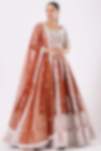 Rust-Red Embroidered Wedding Lehenga Set by Rianta's at Pernia's Pop Up Shop