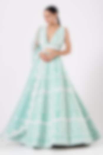 Turquoise Embroidered Bridal Lehenga Set by Rianta's at Pernia's Pop Up Shop