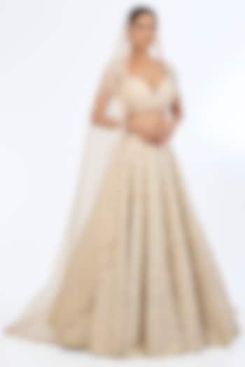 Ecru-Colored Pure Raw Silk Sequins Hand Embroidered Bridal lehenga for 22 Lehenga Set by Rianta's at Pernia's Pop Up Shop