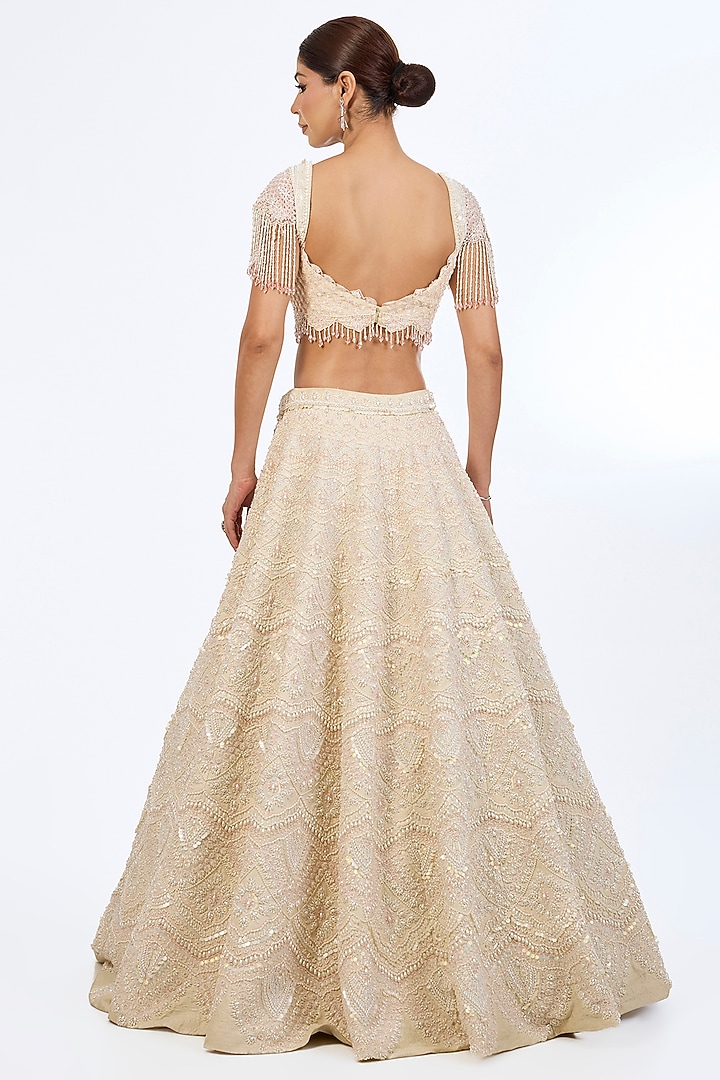 Ecru-Colored Pure Raw Silk Sequins Hand Embroidered Bridal Lehenga Set by Rianta's at Pernia's Pop Up Shop