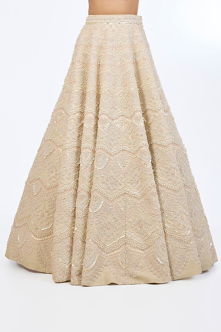 Ecru-Colored Pure Raw Silk Sequins Hand Embroidered Bridal Lehenga Set by Rianta's at Pernia's Pop Up Shop
