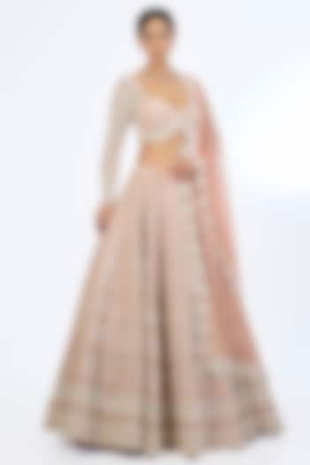 Rose-Colored Pure Raw Silk Sequins Hand Embroidered Bridal lehenga for 22 Lehenga Set by Rianta's at Pernia's Pop Up Shop
