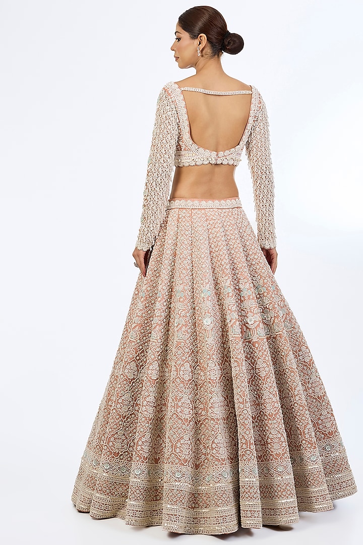 Rose-Colored Pure Raw Silk Sequins Hand Embroidered Bridal Lehenga Set by Rianta's at Pernia's Pop Up Shop