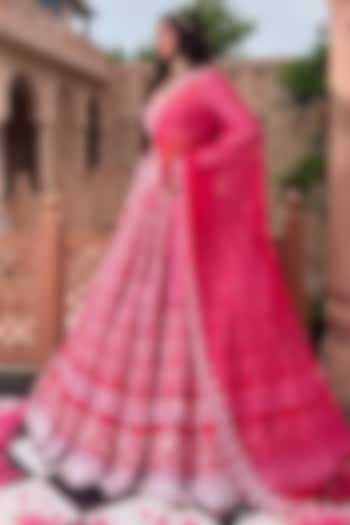 Hot Pink Raw Silk Hand Embroidered Bridal lehenga for 22 Lehenga Set by Rianta's at Pernia's Pop Up Shop