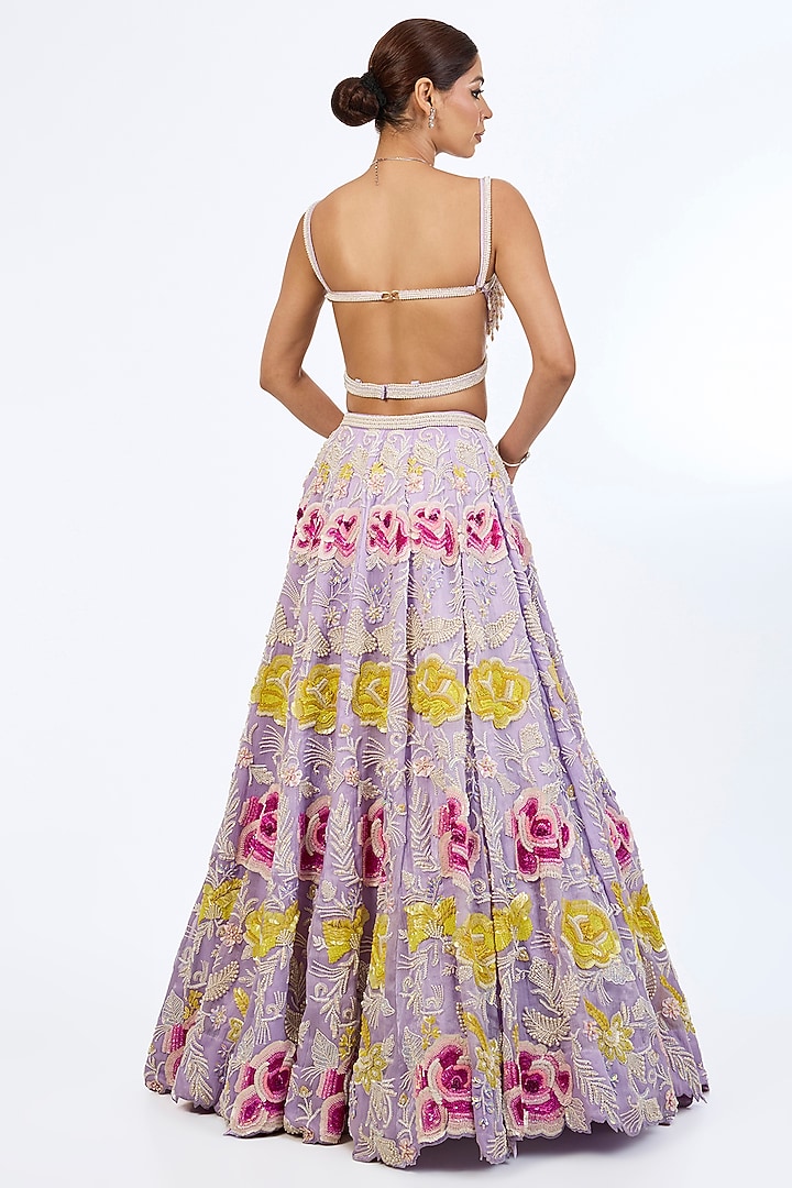 Lilac Metallic Georgette Sequins Embroidered Kalidar Bridal Lehenga Set by Rianta's at Pernia's Pop Up Shop