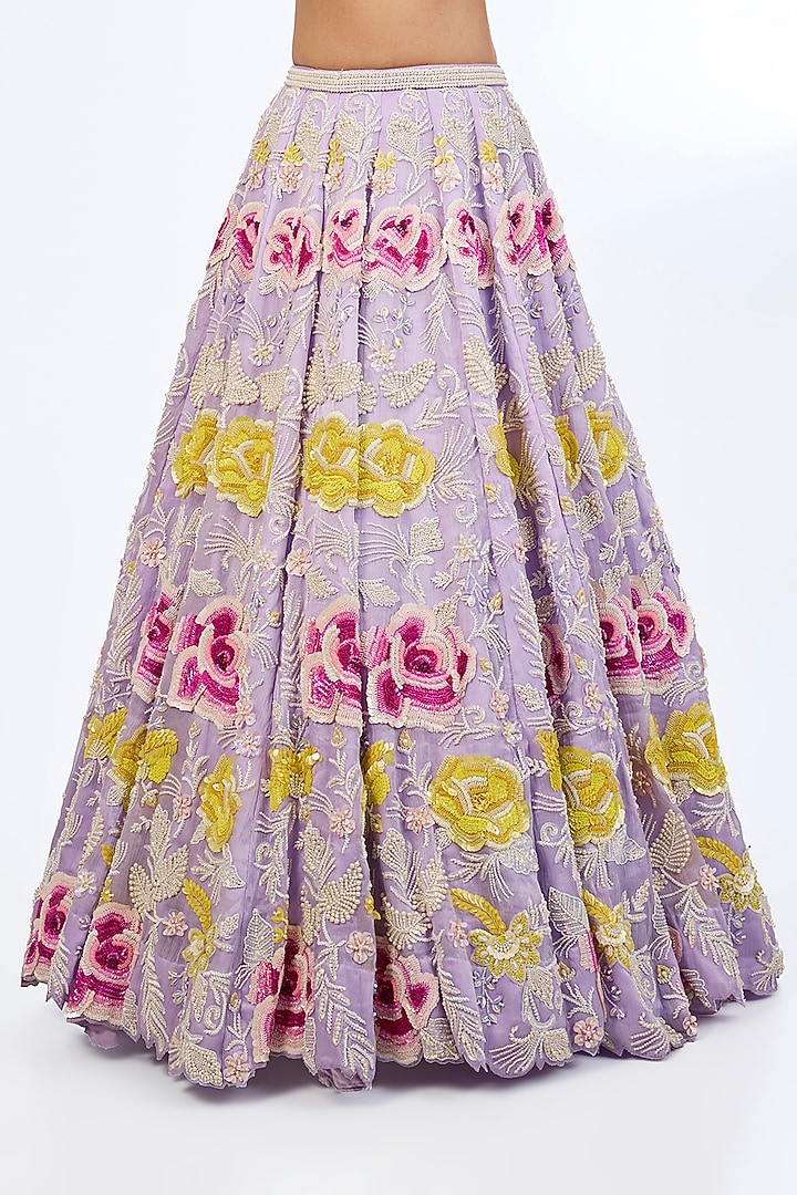 Lilac Metallic Georgette Sequins Embroidered Kalidar Bridal Lehenga Set by Rianta's at Pernia's Pop Up Shop