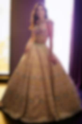 Mustard Raw Silk Floral Embroidered Bridal Lehenga Set by Rianta's at Pernia's Pop Up Shop