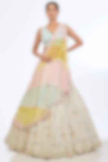 Ivory Metallic Organza Mirror Embroidered Bridal Lehenga Set by Rianta's at Pernia's Pop Up Shop